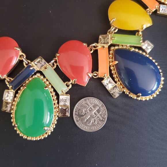 Kate Spade Amalfi Mosaic Necklace Multi-colored Gold Tone Bold Statement Signed - Picture 3 of 5